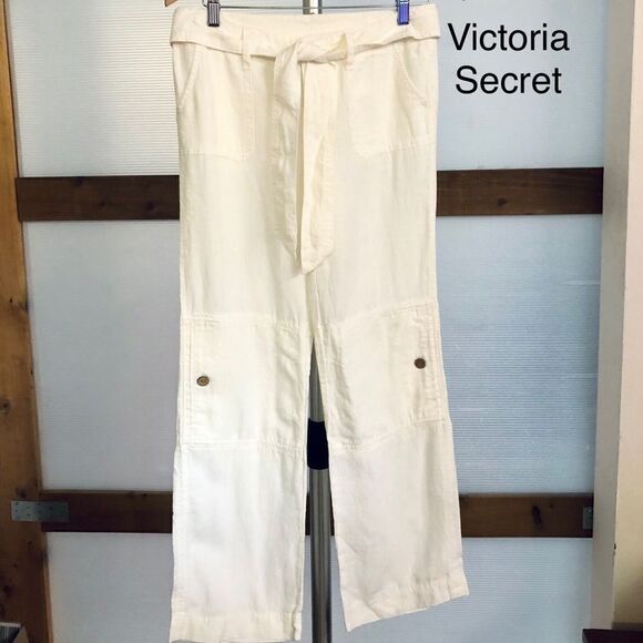 Londonjean 100% Linen Cream Pants, Classic, Straight Leg Sz‎ 2 - Picture 1 of 7